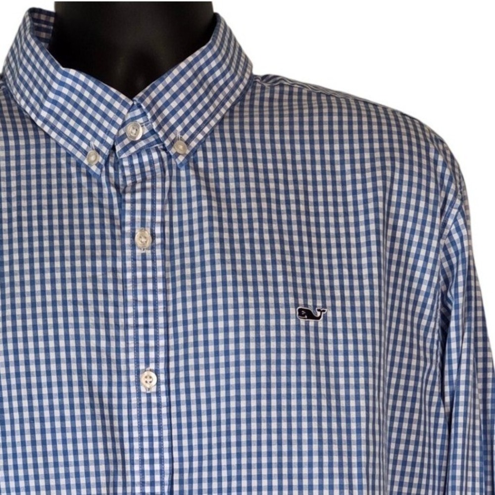 Vineyard Vines Slim Fit Whale Shirt‎ Blue Gingham Check Button Down Mens 2XL